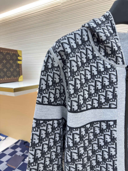 Dior Oblique Black Reversible Zipped Cardigan with Hood