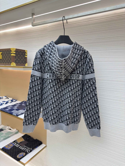 Dior Oblique Black Reversible Zipped Cardigan with Hood