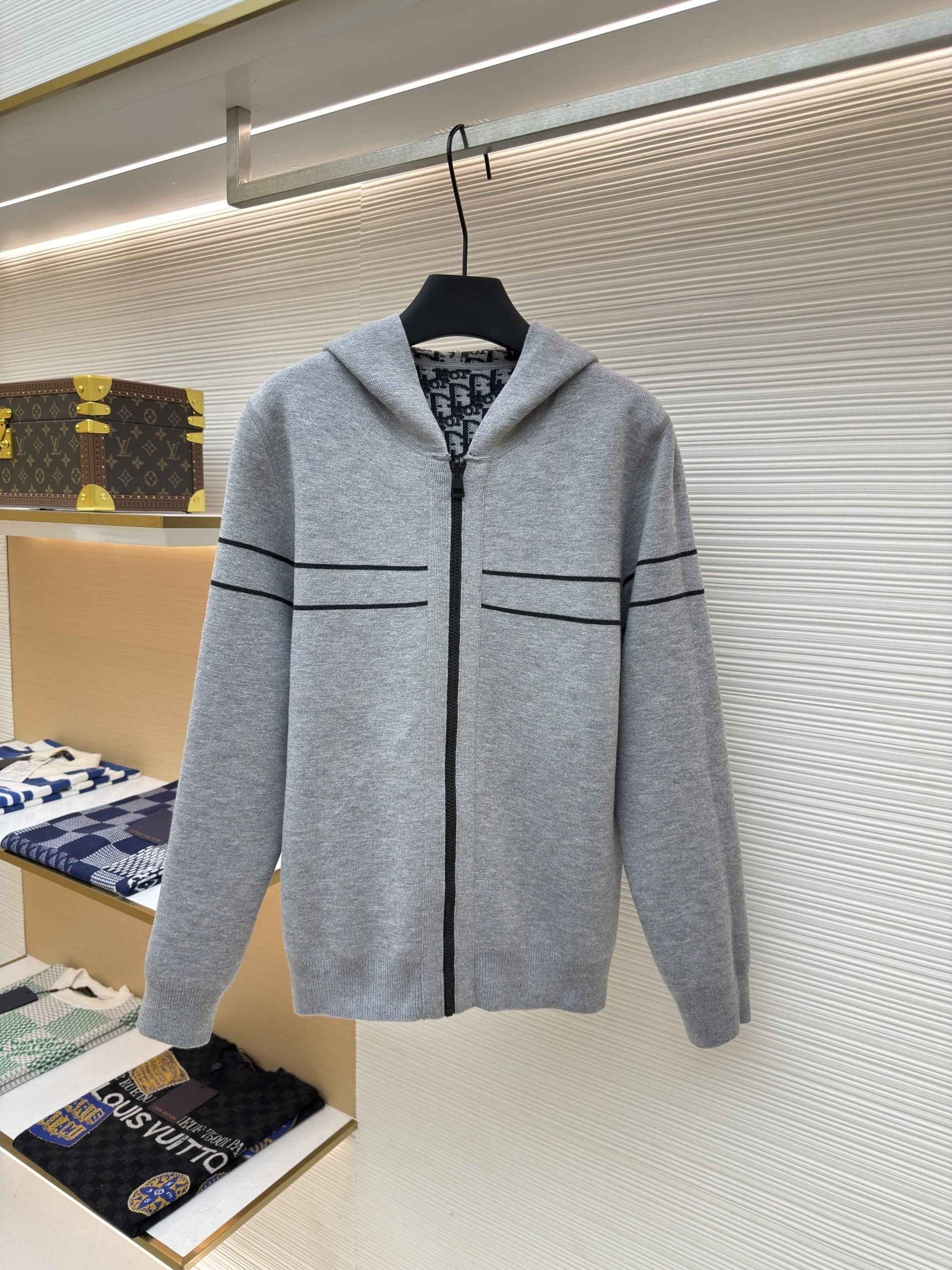 Dior Oblique Black Reversible Zipped Cardigan with Hood