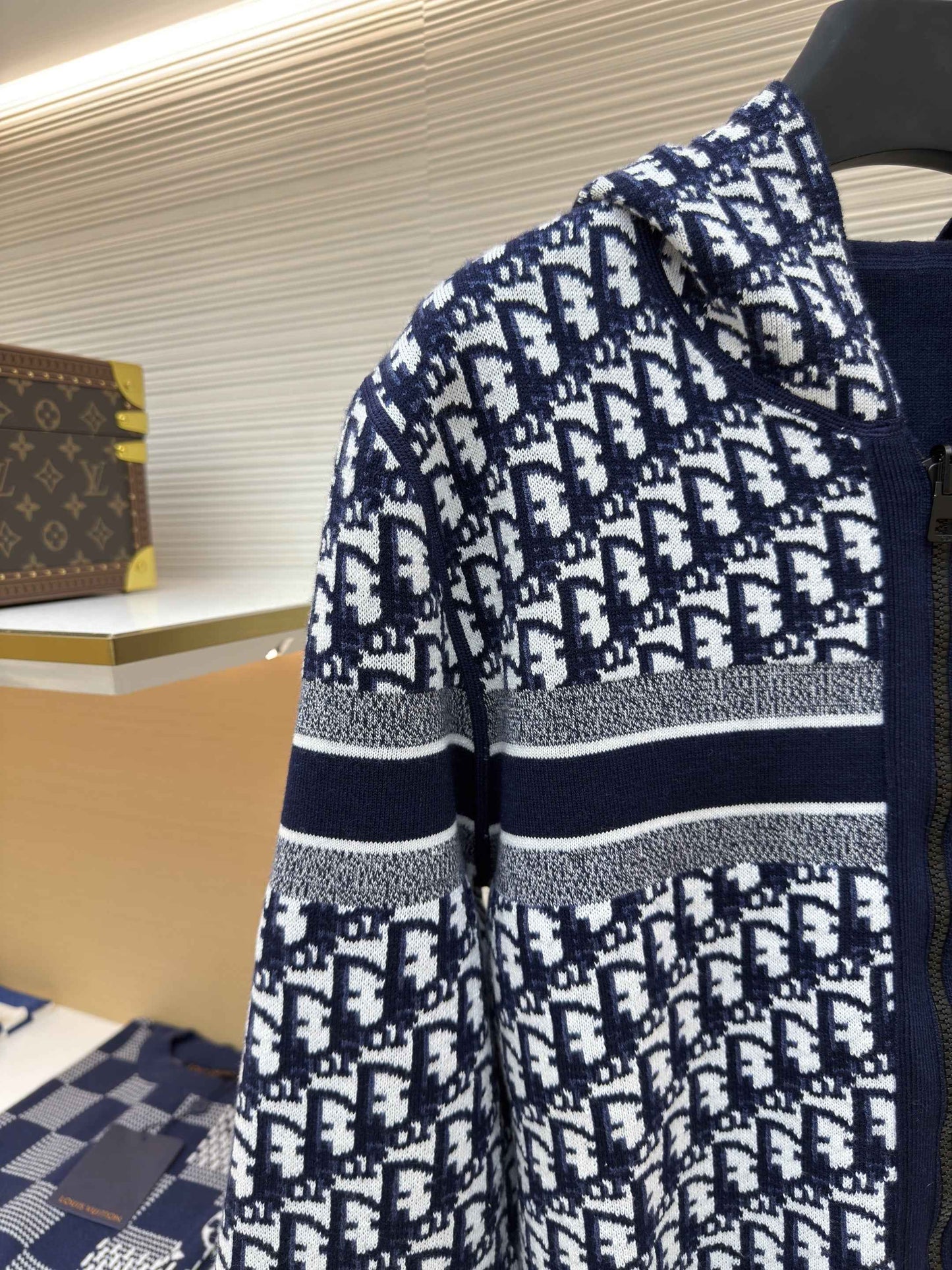 Dior Oblique Blue Reversible Zipped Cardigan with Hood