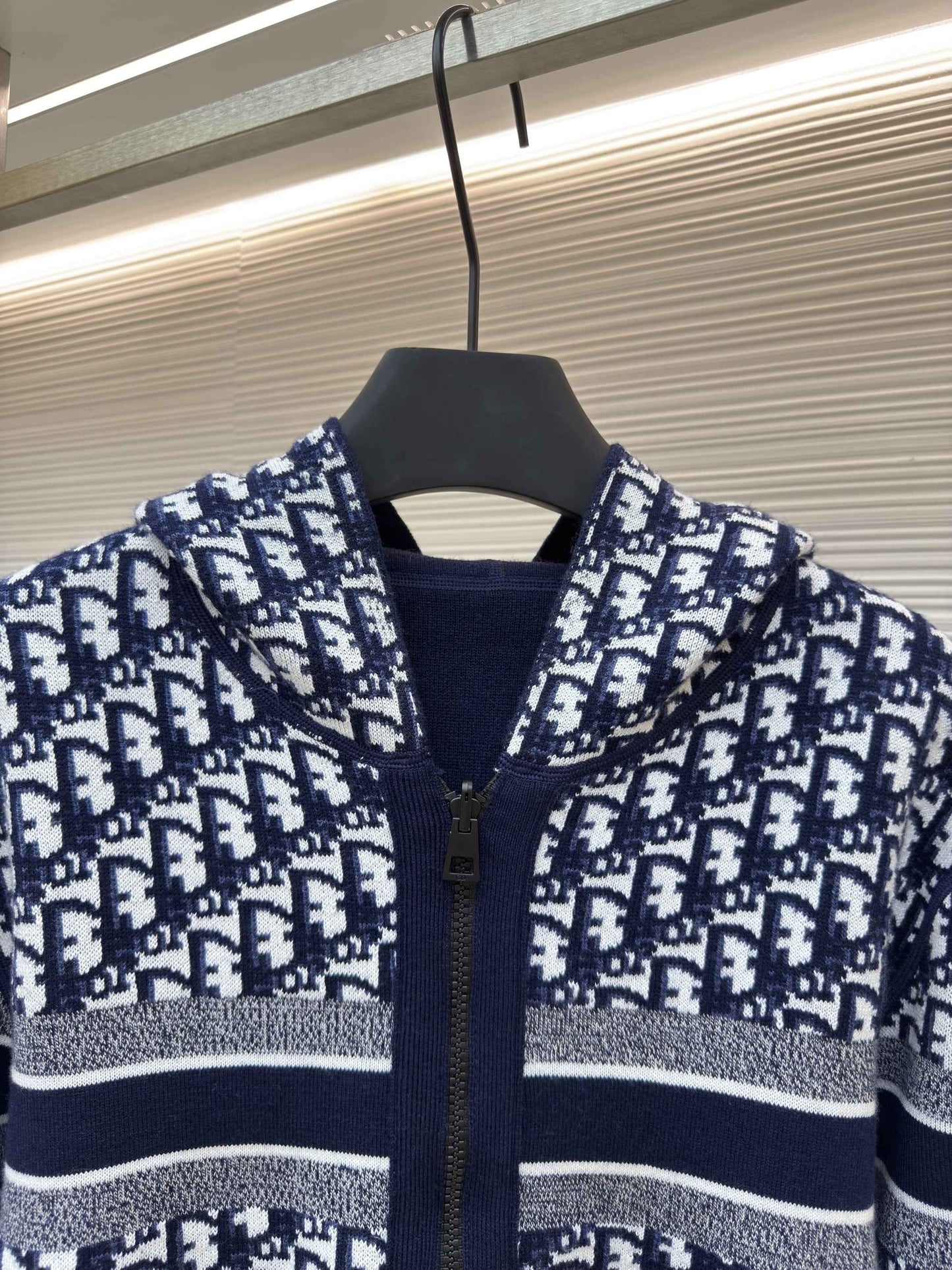 Dior Oblique Blue Reversible Zipped Cardigan with Hood