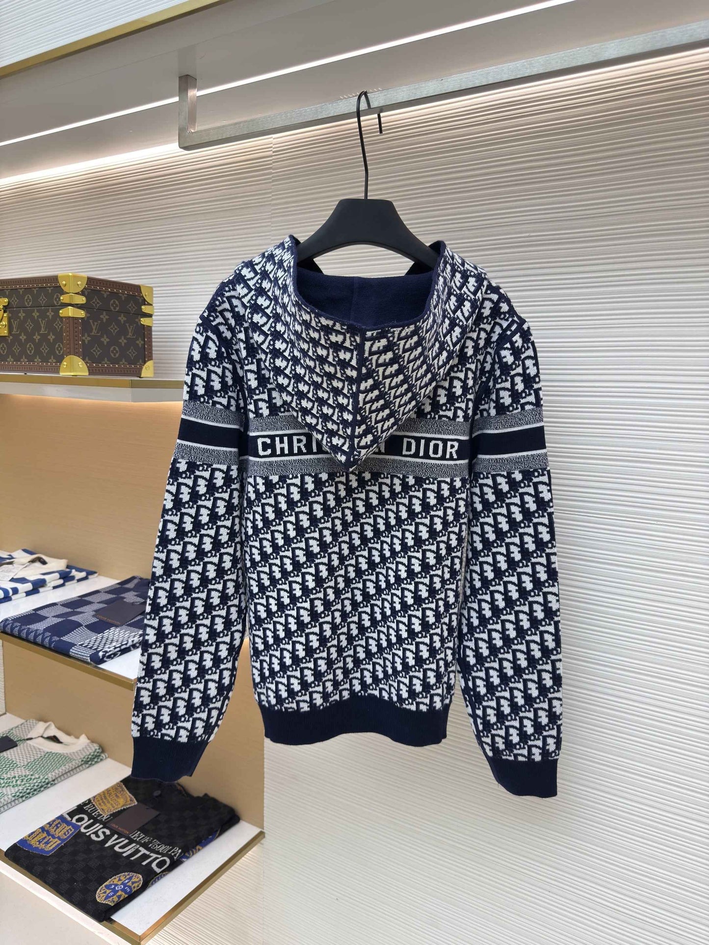 Dior Oblique Blue Reversible Zipped Cardigan with Hood