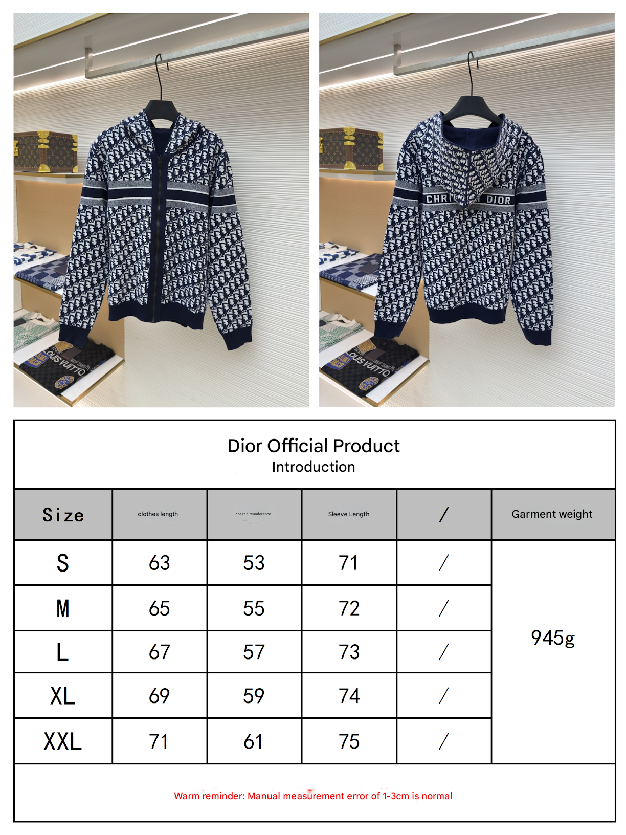 Dior Oblique Blue Reversible Zipped Cardigan with Hood