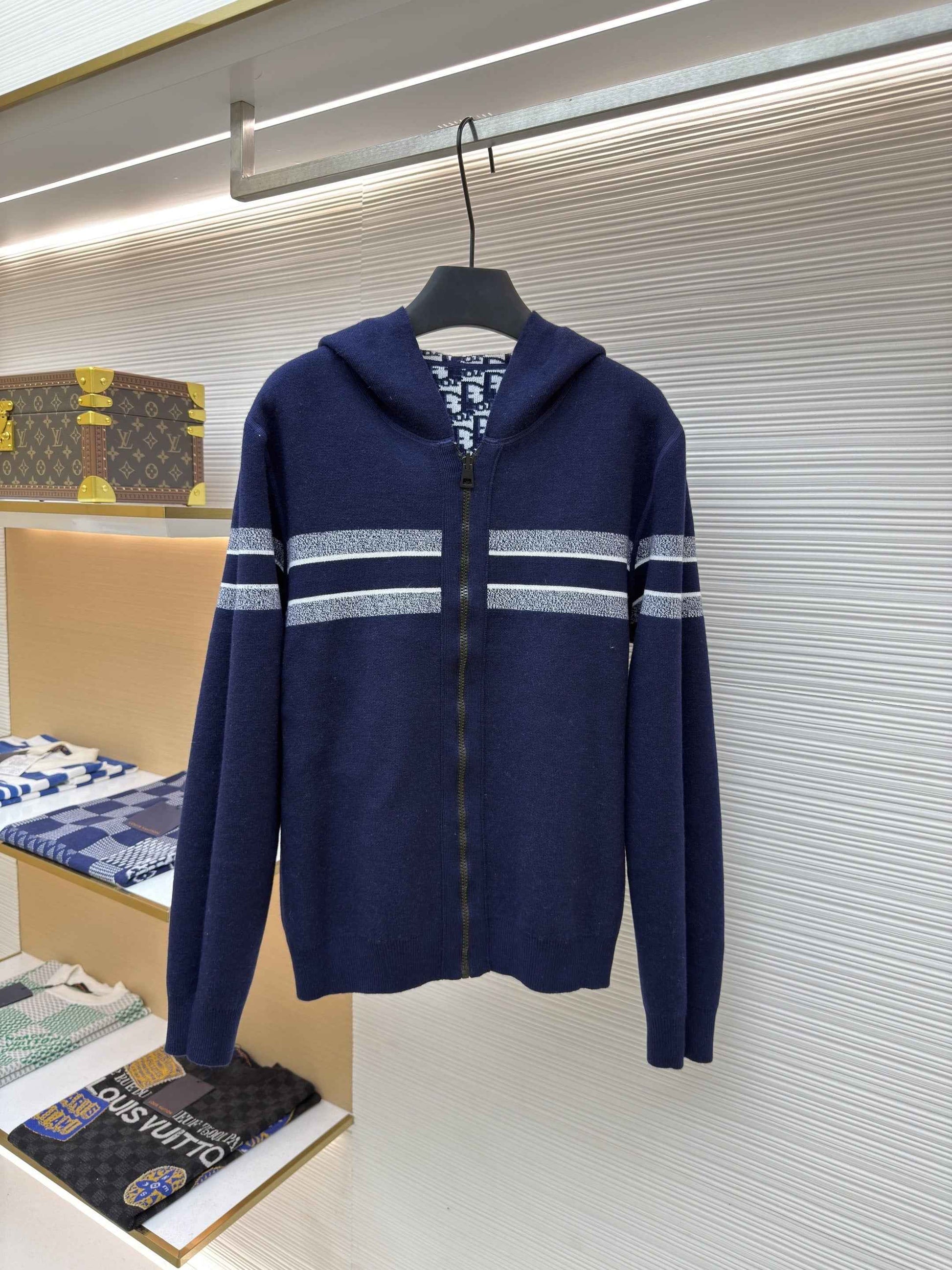 Dior Oblique Blue Reversible Zipped Cardigan with Hood