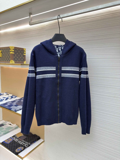 Dior Oblique Blue Reversible Zipped Cardigan with Hood
