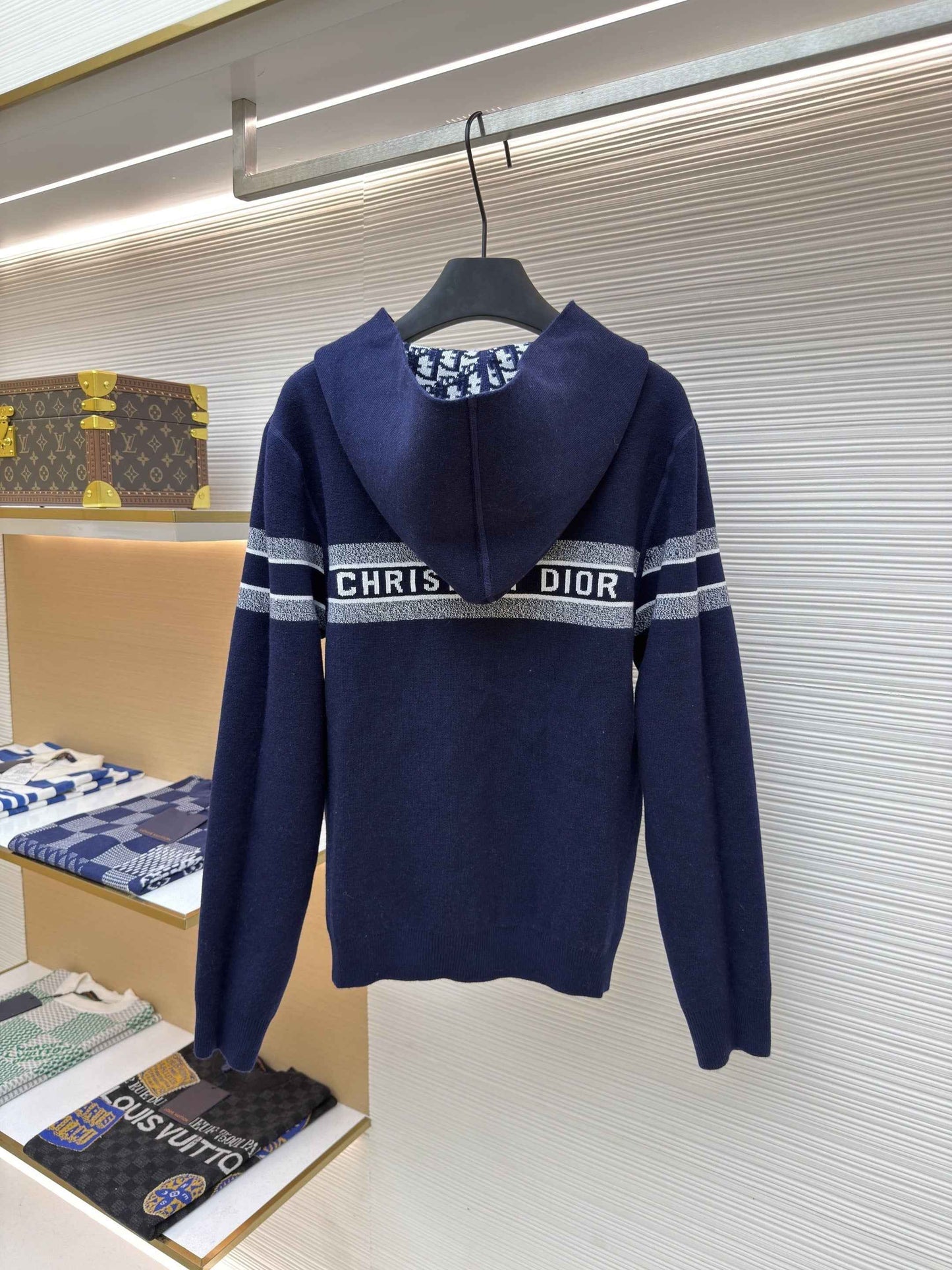 Dior Oblique Blue Reversible Zipped Cardigan with Hood