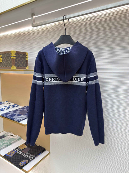 Dior Oblique Blue Reversible Zipped Cardigan with Hood