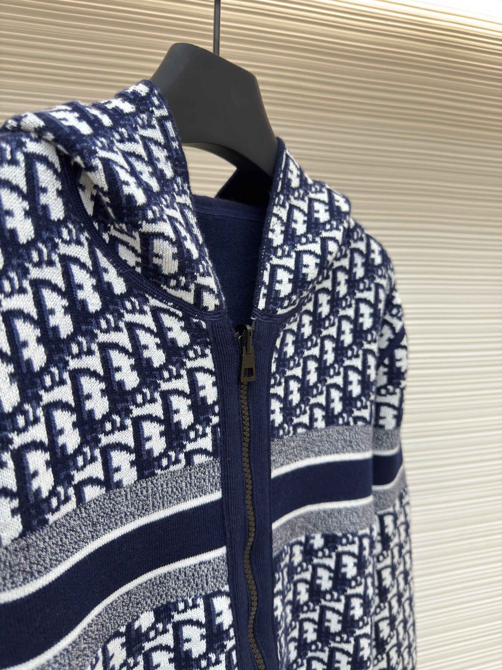 Dior Oblique Blue Reversible Zipped Cardigan with Hood