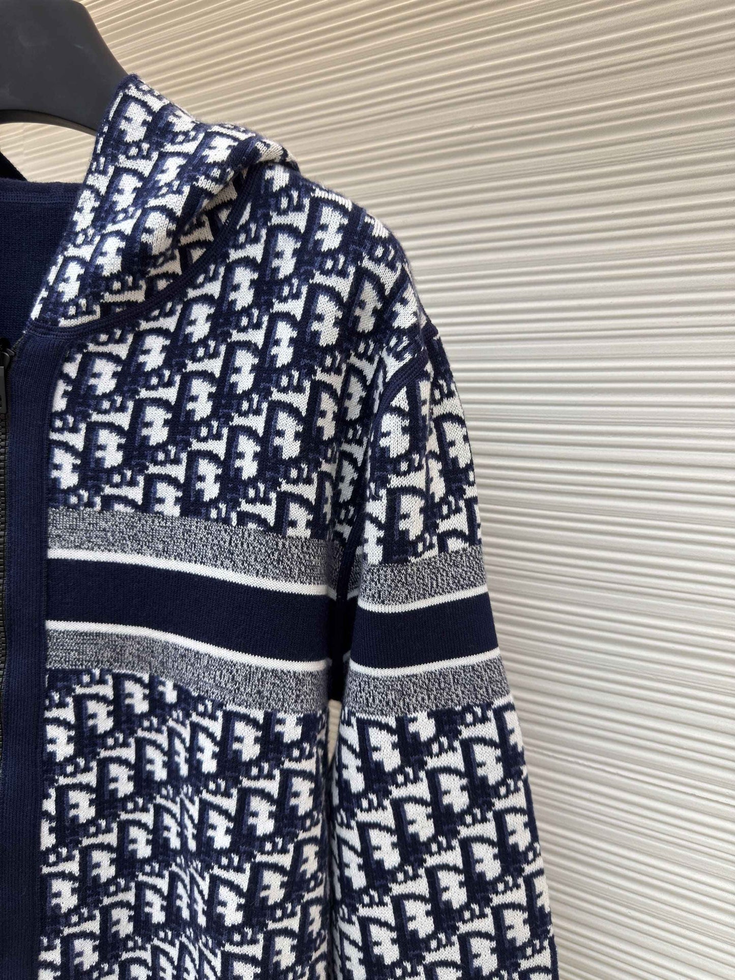 Dior Oblique Blue Reversible Zipped Cardigan with Hood