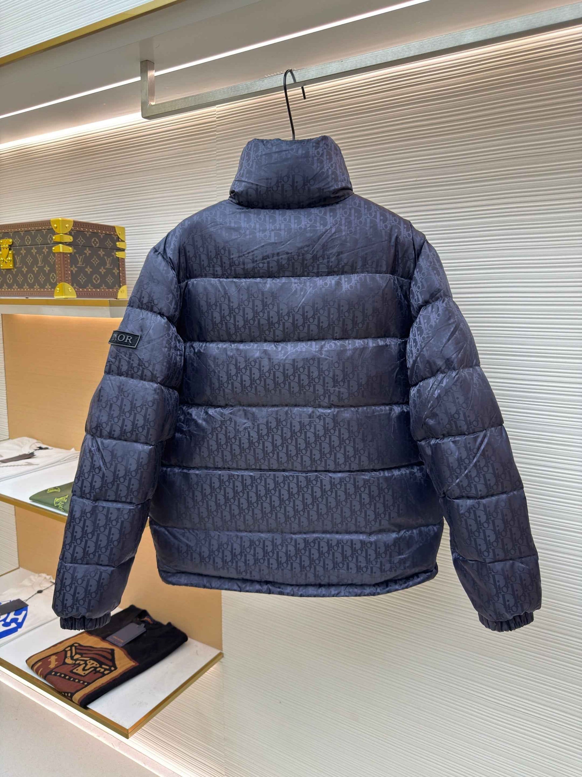 Dior Oblique Navy Blue Technical Jacquard Down Jacket