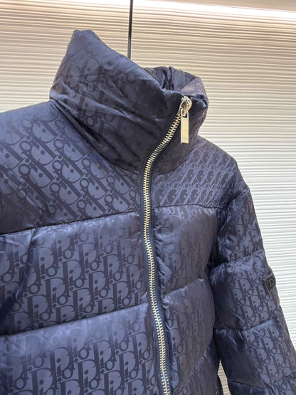 Dior Oblique Navy Blue Technical Jacquard Down Jacket