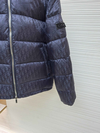 Dior Oblique Navy Blue Technical Jacquard Down Jacket