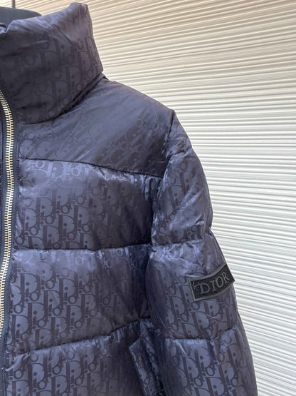 Dior Oblique Navy Blue Technical Jacquard Down Jacket