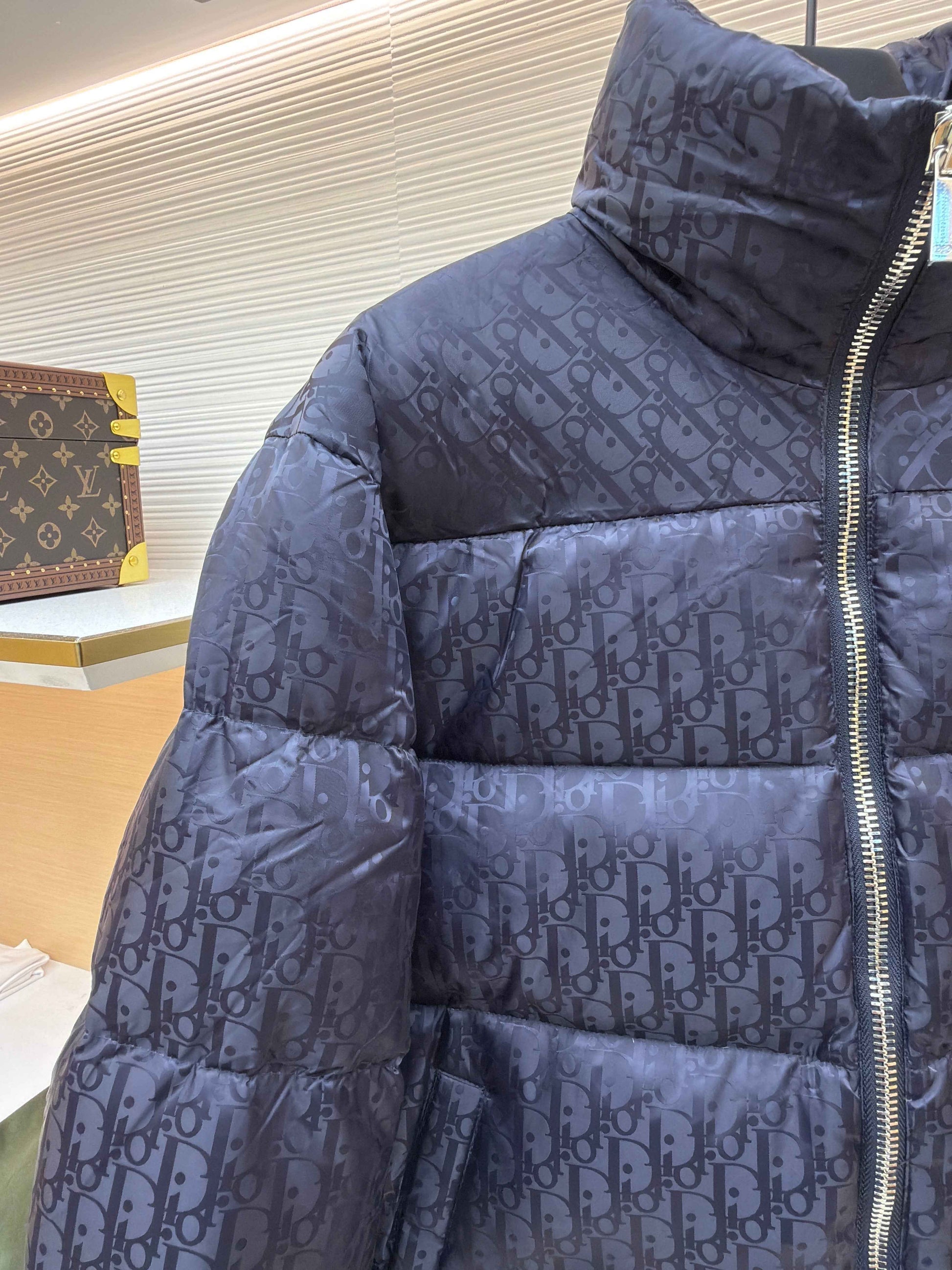 Dior Oblique Navy Blue Technical Jacquard Down Jacket