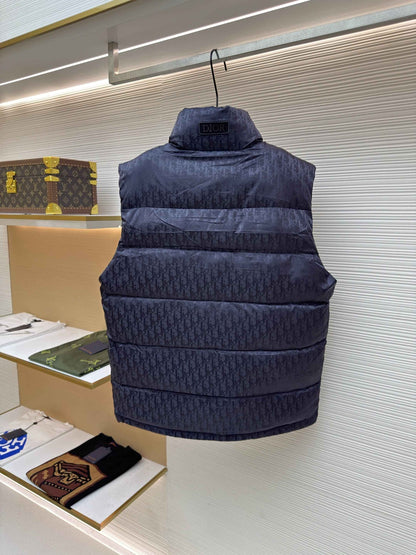 Dior Oblique Navy Blue Technical Jacquard Down Vest