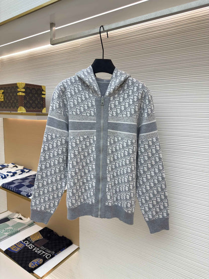 Dior Oblique Grey Reversible Zipped Cardigan with Hood