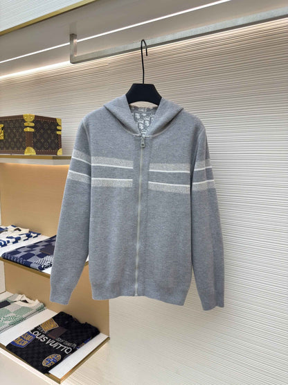 Dior Oblique Grey Reversible Zipped Cardigan with Hood