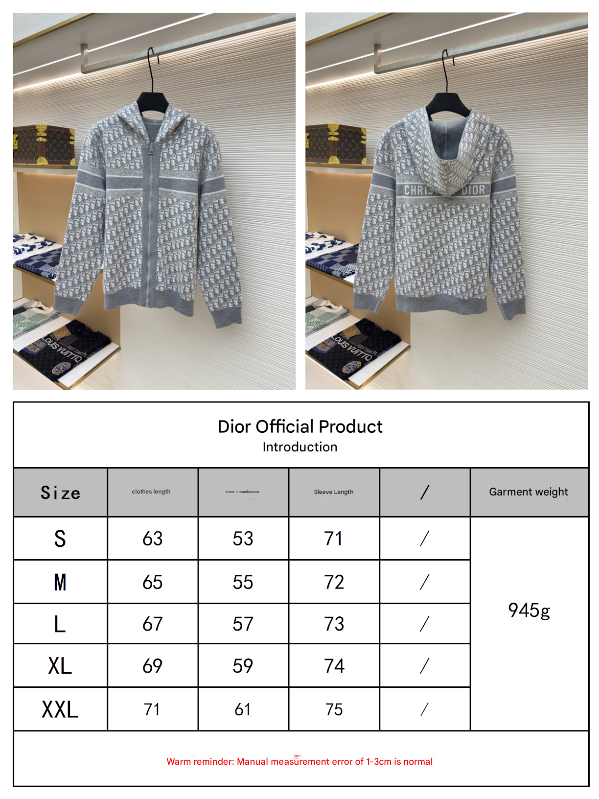 Dior Oblique Grey Reversible Zipped Cardigan with Hood