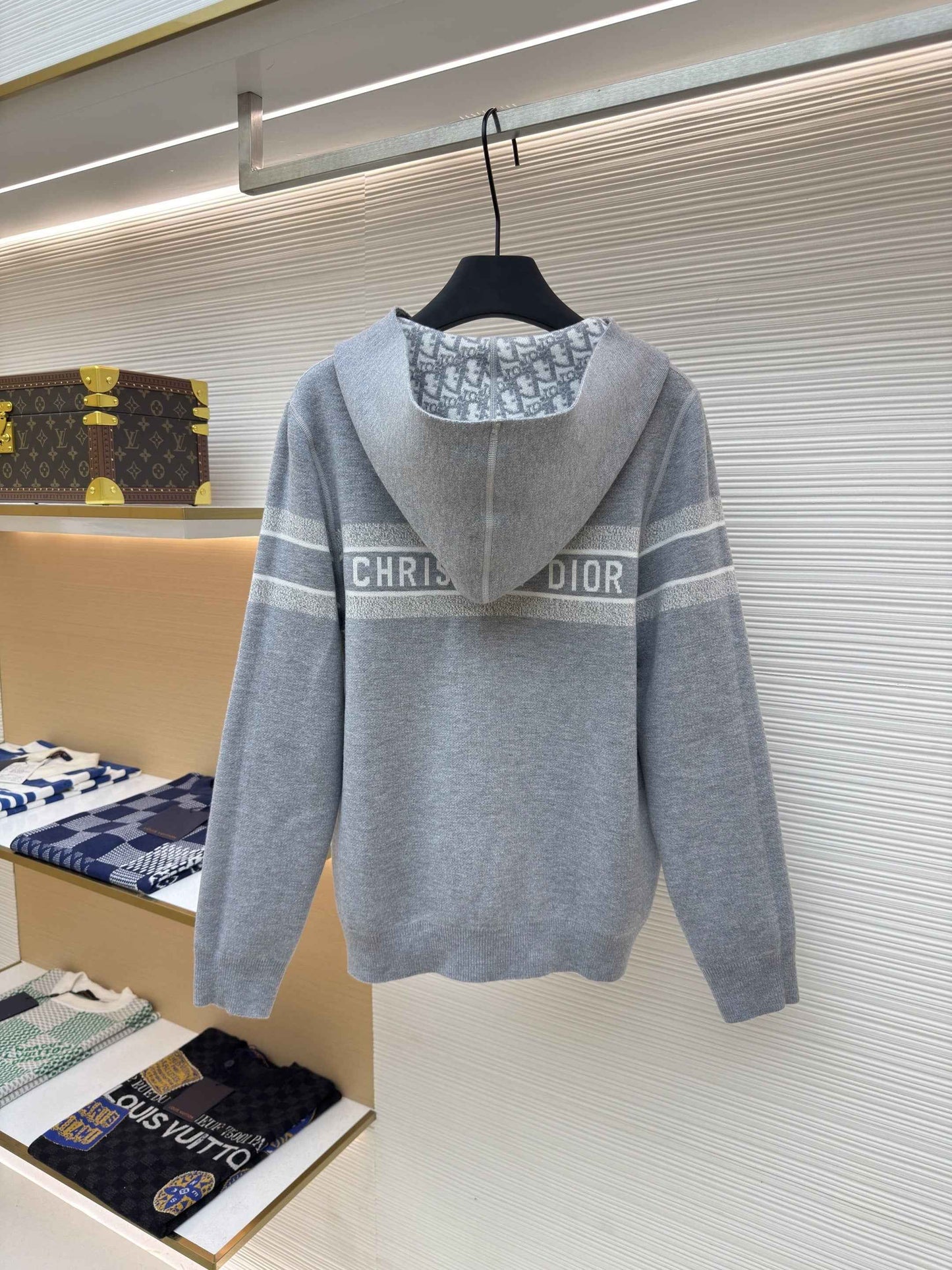 Dior Oblique Grey Reversible Zipped Cardigan with Hood