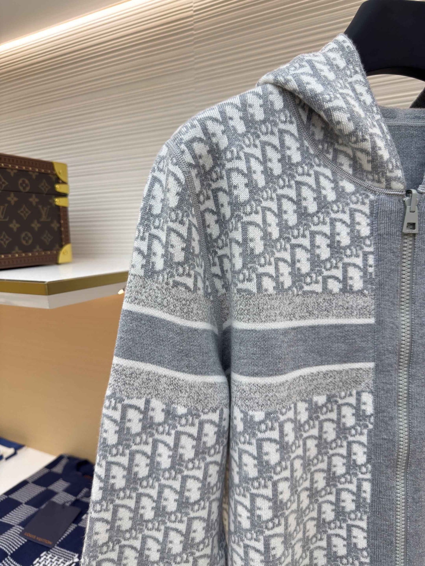 Dior Oblique Grey Reversible Zipped Cardigan with Hood