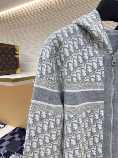 Dior Oblique Grey Reversible Zipped Cardigan with Hood