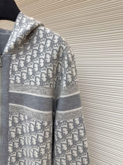 Dior Oblique Grey Reversible Zipped Cardigan with Hood