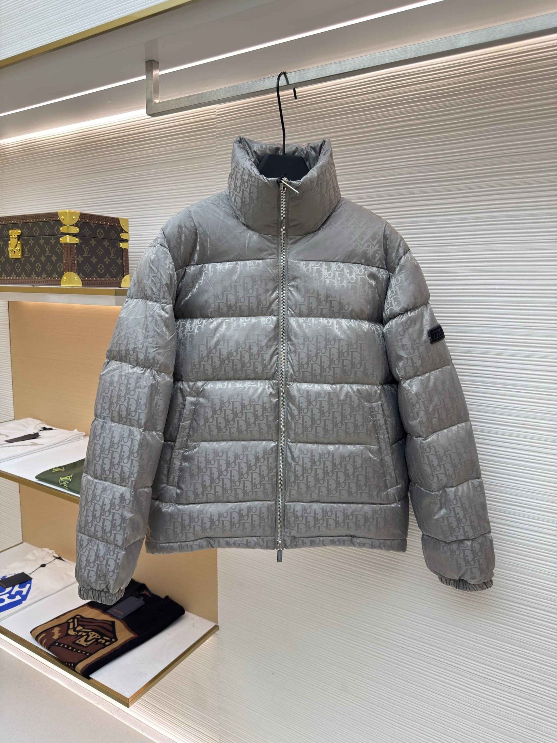 Dior Oblique Grey Technical Jacquard Down Jacket
