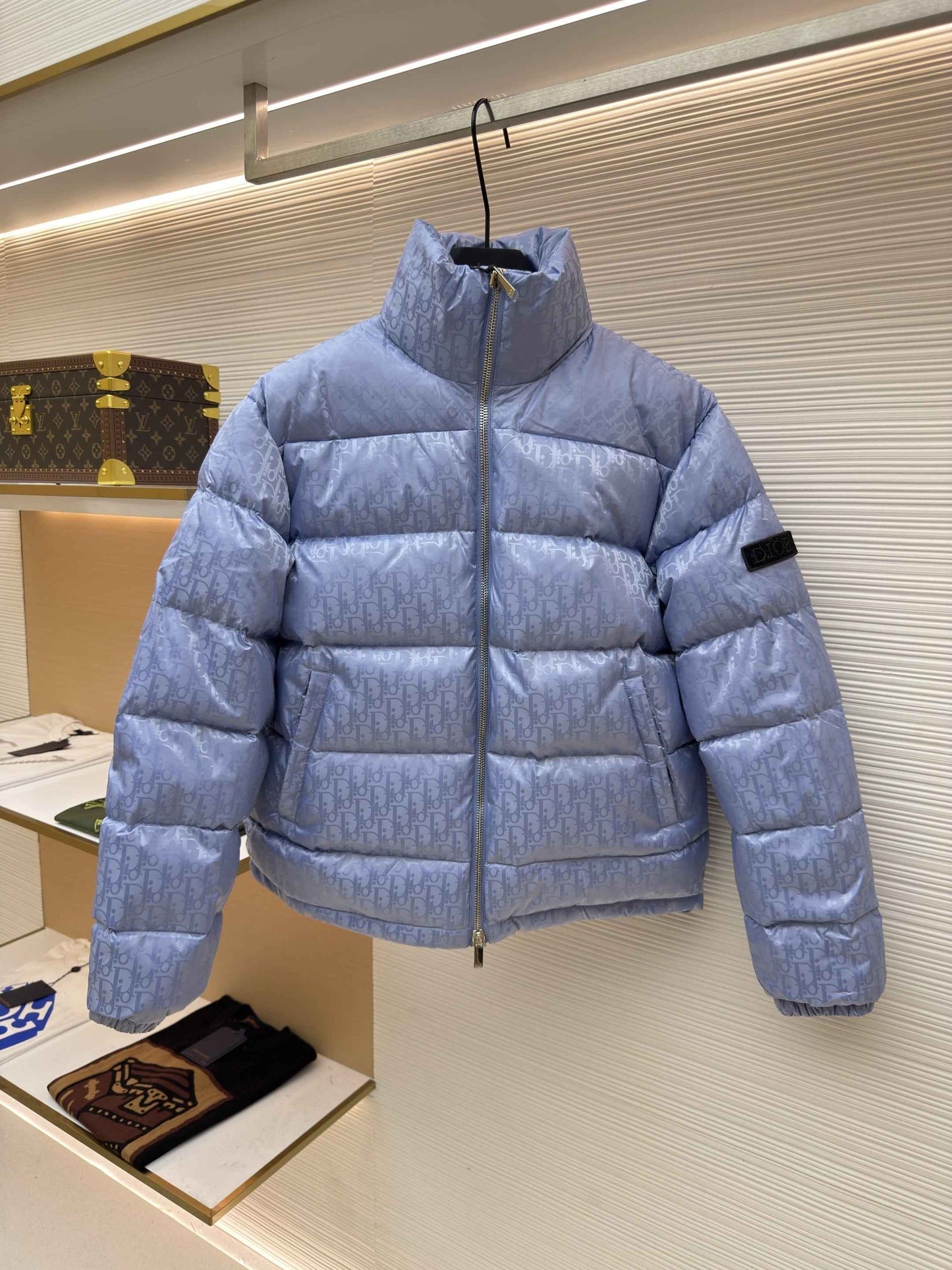 Dior Oblique Light Blue Technical Jacquard Down Jacket