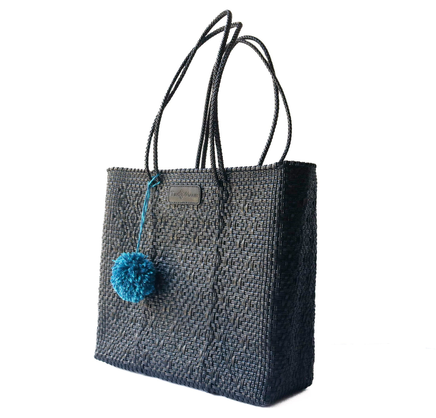 All Black Woven Tote Tin Marin Brand