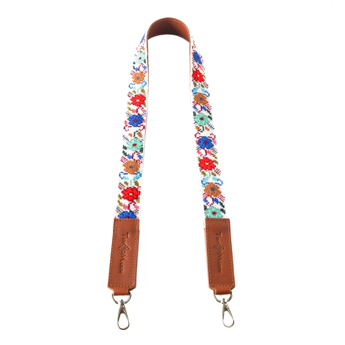 Mai Woven Bag Strap - Flowers with Leather Tin Marin Brand