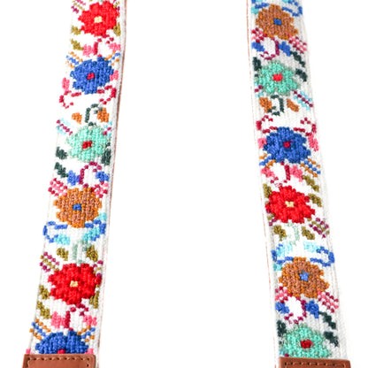 Mai Woven Bag Strap - Flowers with Leather Tin Marin Brand