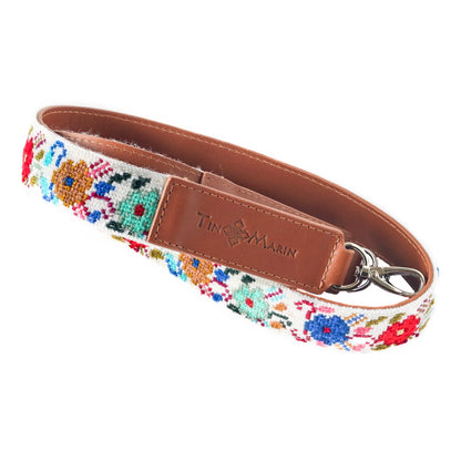 Mai Woven Bag Strap - Flowers with Leather Tin Marin Brand