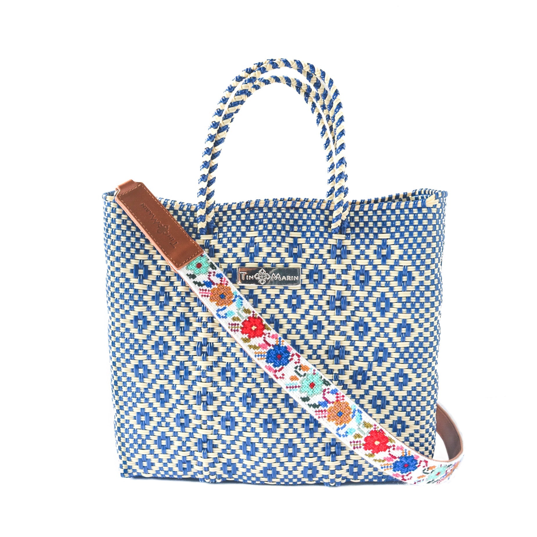 Mai Woven Bag Strap - Flowers with Leather Tin Marin Brand