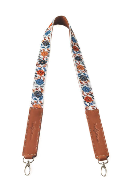 Mai Woven Bag Strap - Flowers with Leather Tin Marin Brand