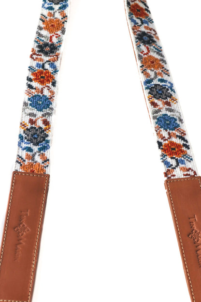 Mai Woven Bag Strap - Flowers with Leather Tin Marin Brand