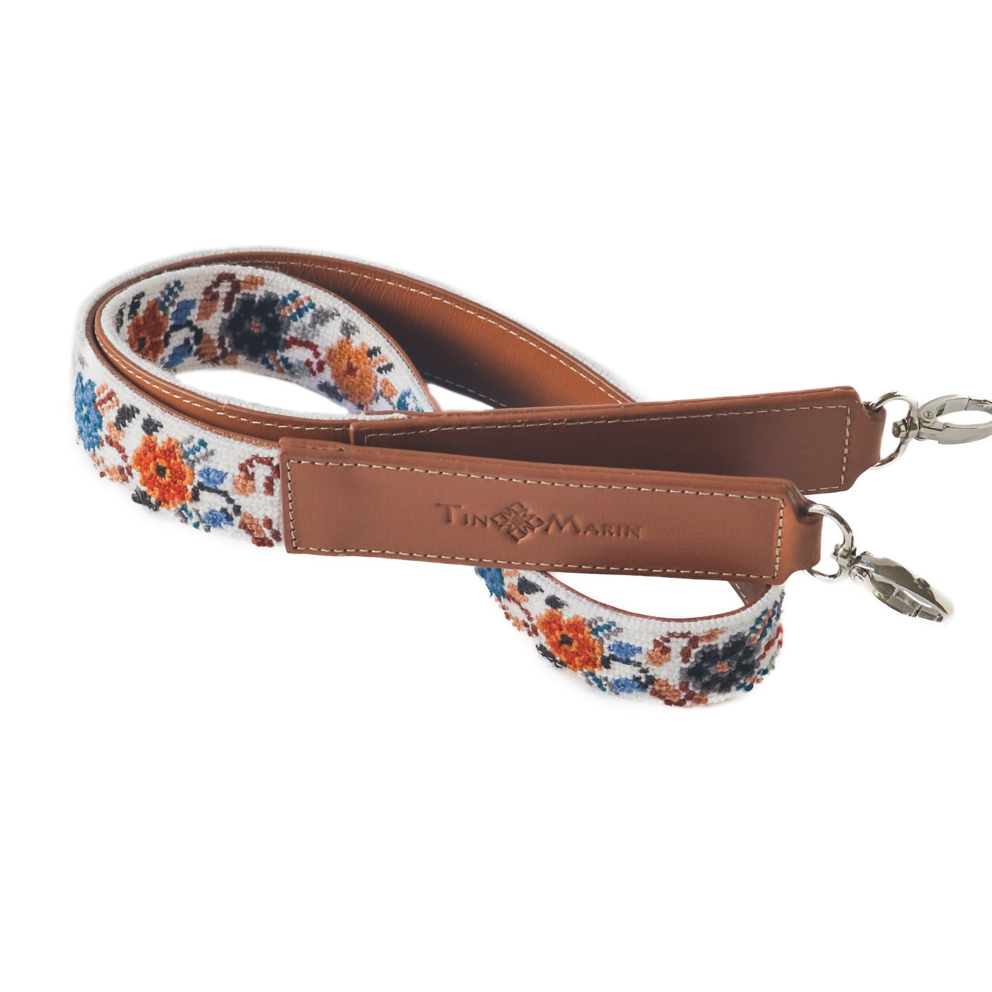 Mai Woven Bag Strap - Flowers with Leather Tin Marin Brand