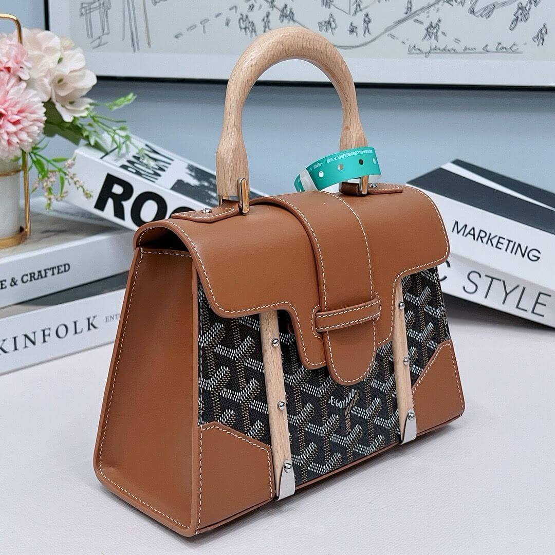 Brown Goyardine Coated Canvas and Leather PM Saigon Top Handle Bag - Wolvess