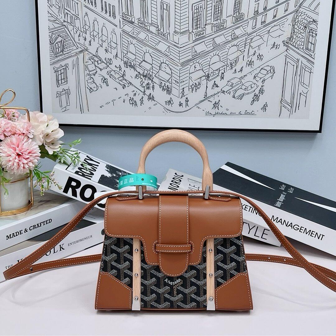 Brown Goyardine Coated Canvas and Leather PM Saigon Top Handle Bag - Wolvess