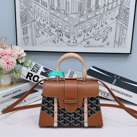 Brown Goyardine Coated Canvas and Leather PM Saigon Top Handle Bag - Wolvess