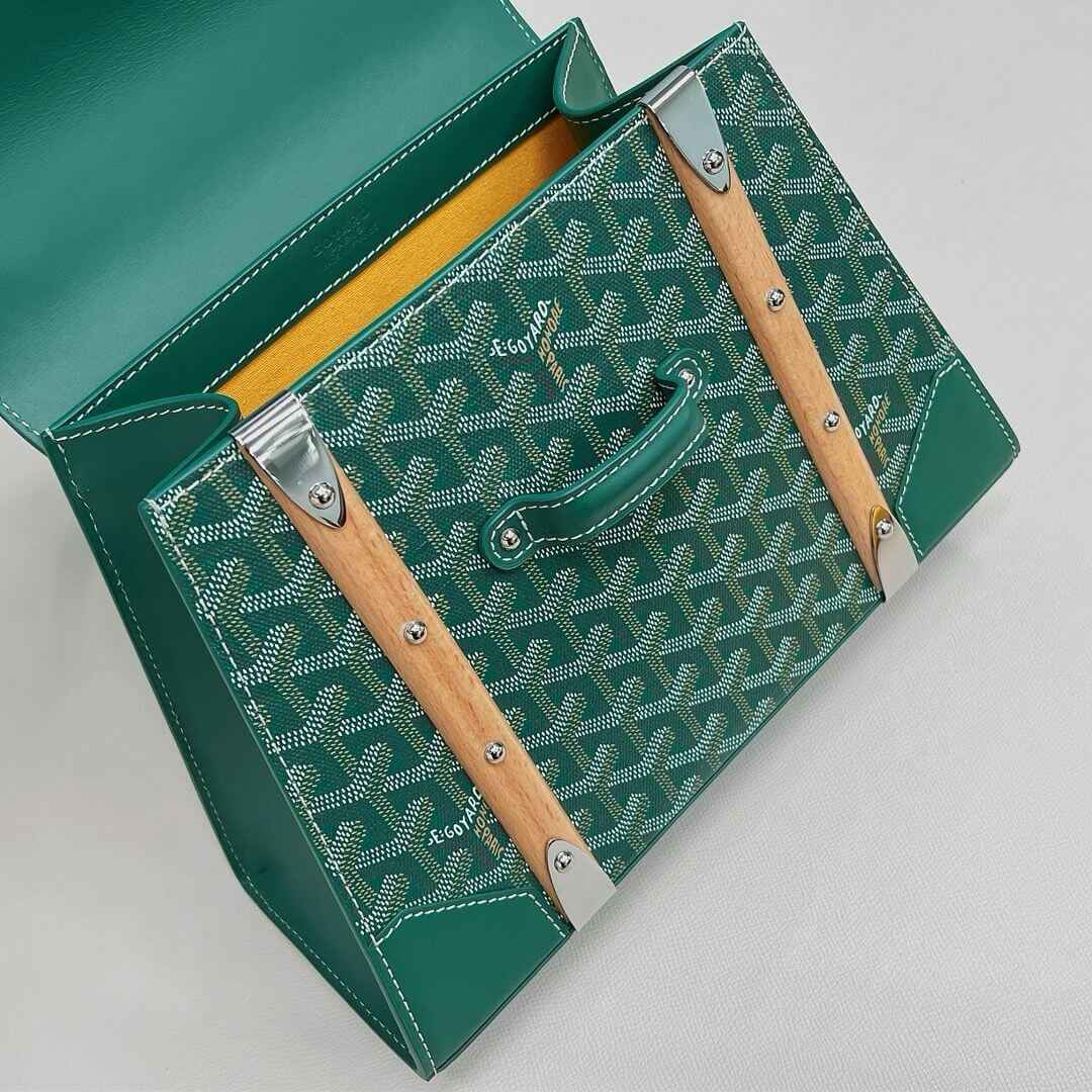 Green Goyardine Coated Canvas and Leather PM Saigon Top Handle Bag