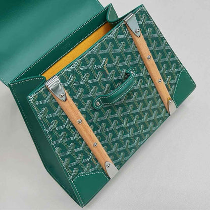 Green Goyardine Coated Canvas and Leather PM Saigon Top Handle Bag