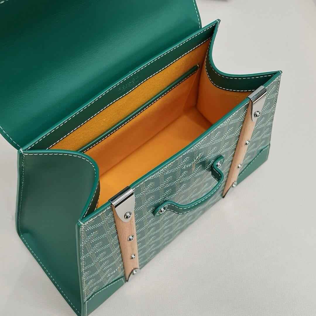 Green Goyardine Coated Canvas and Leather PM Saigon Top Handle Bag
