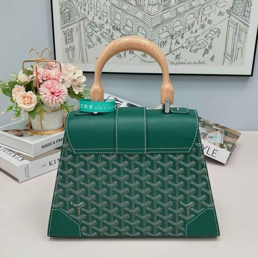 Green Goyardine Coated Canvas and Leather PM Saigon Top Handle Bag