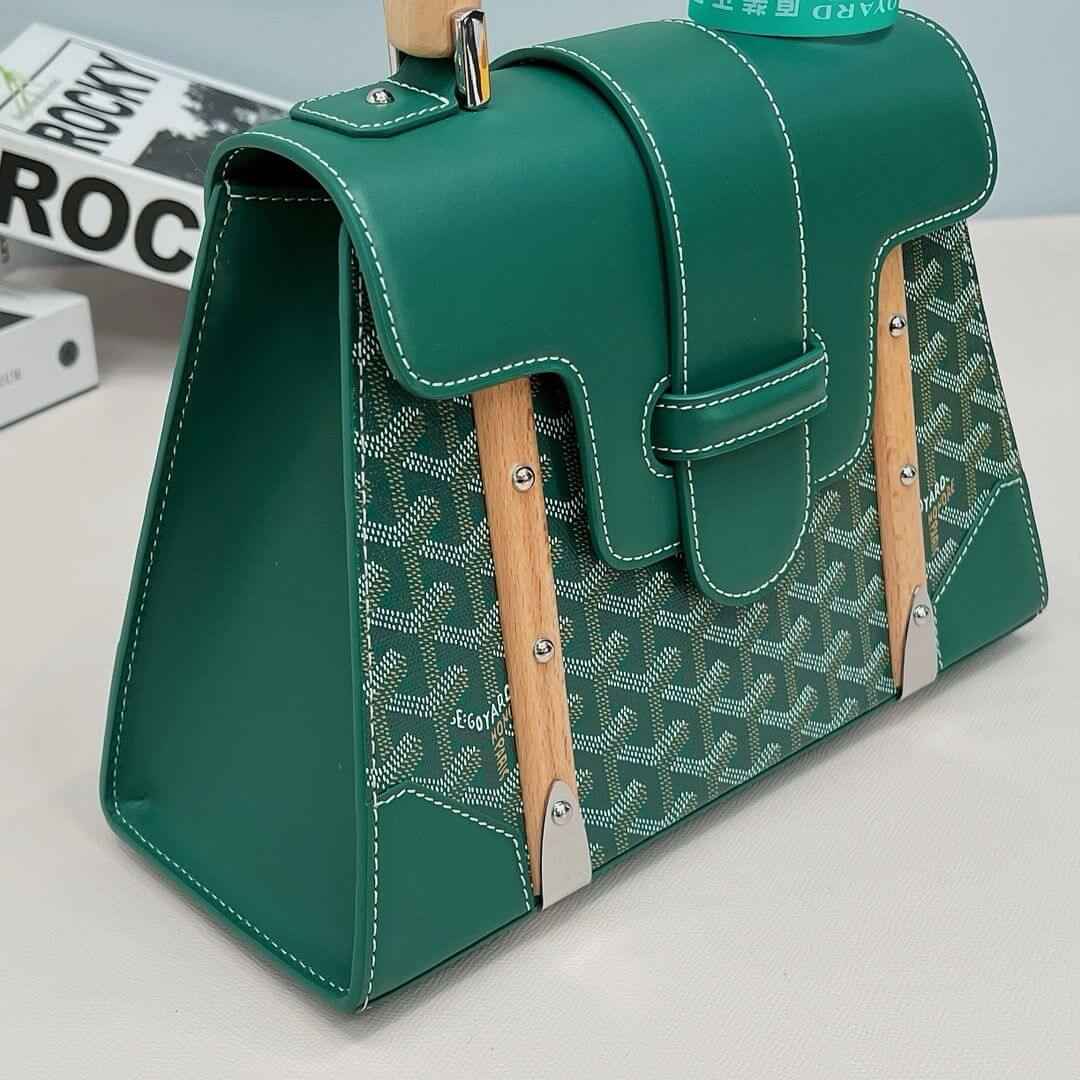 Green Goyardine Coated Canvas and Leather PM Saigon Top Handle Bag