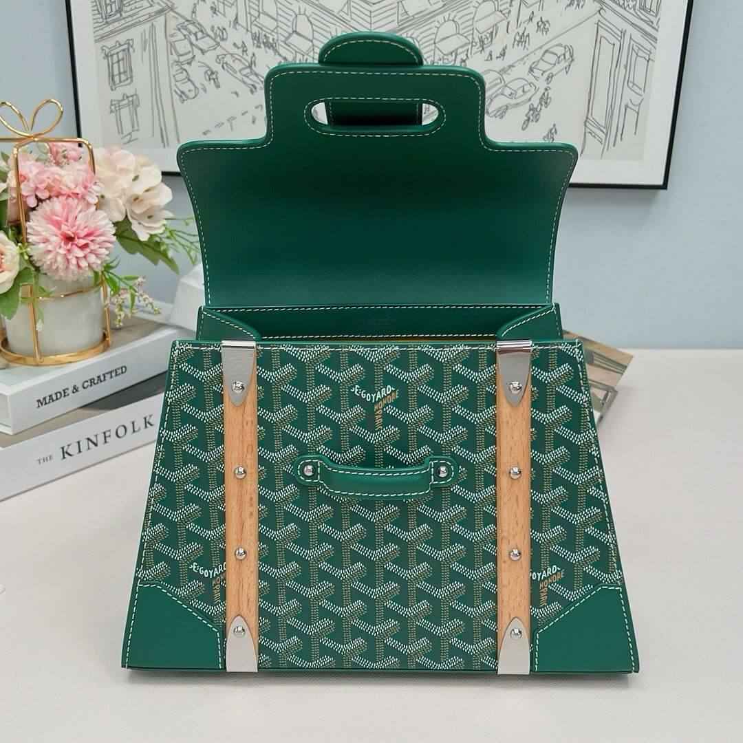 Green Goyardine Coated Canvas and Leather PM Saigon Top Handle Bag