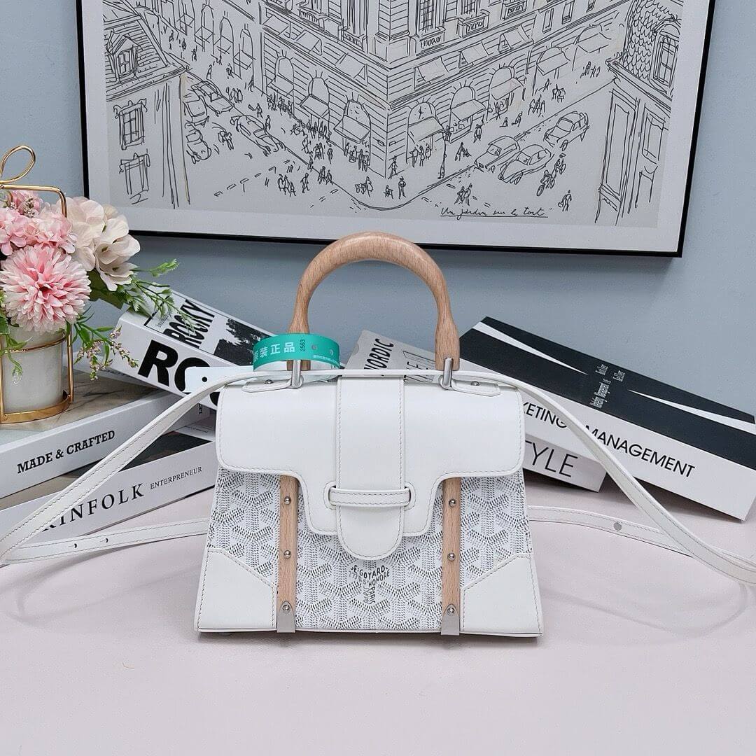 White Goyard Goyardine Coated Canvas and Leather PM Saigon Top Handle Bag - Wolvess