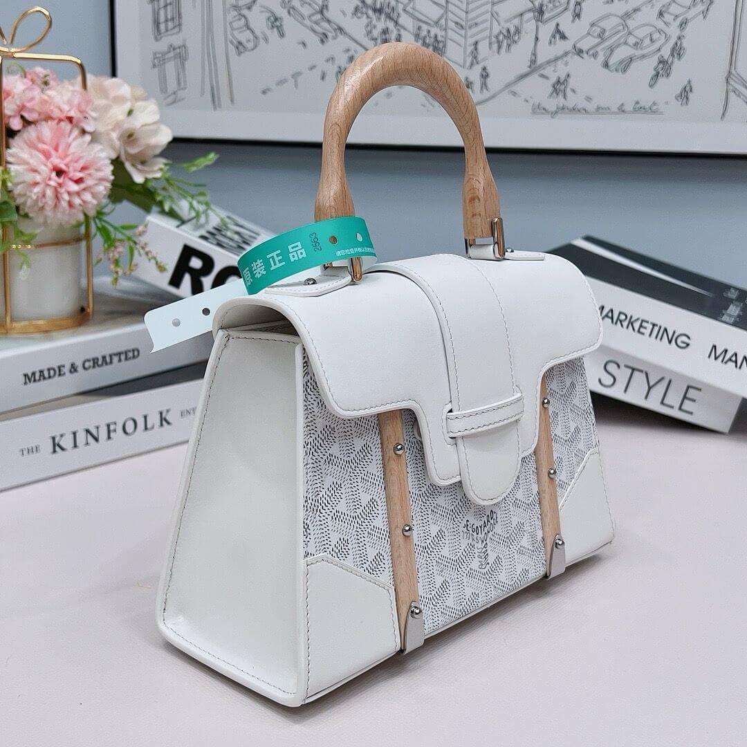 White Goyard Goyardine Coated Canvas and Leather PM Saigon Top Handle Bag - Wolvess