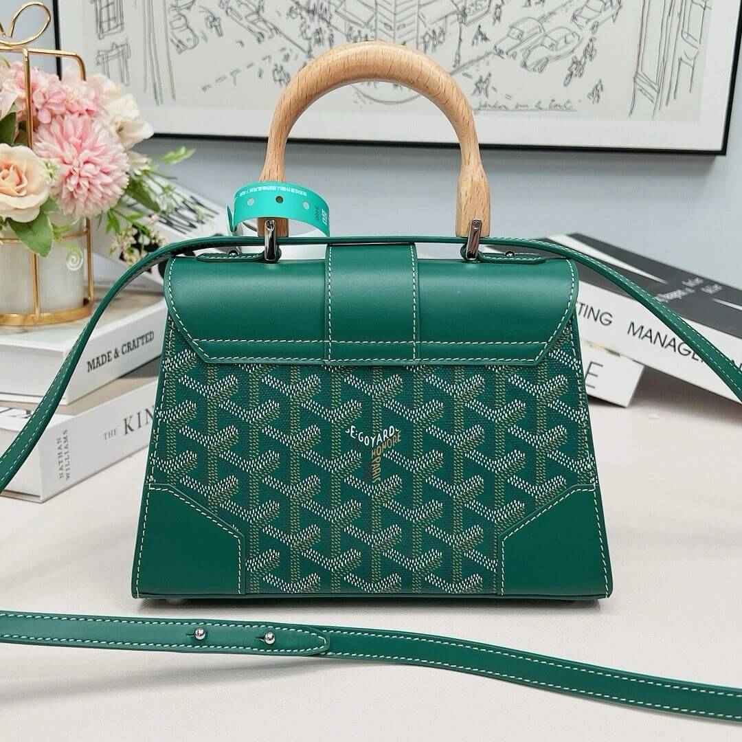 Green Goyardine Coated Canvas and Leather PM Saigon Top Handle Bag