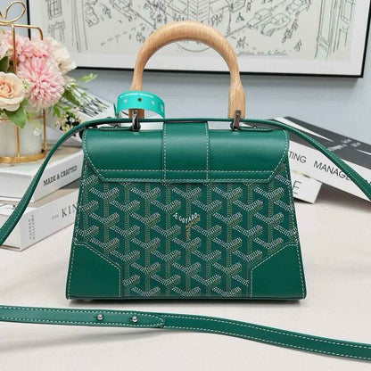 Green Goyardine Coated Canvas and Leather PM Saigon Top Handle Bag