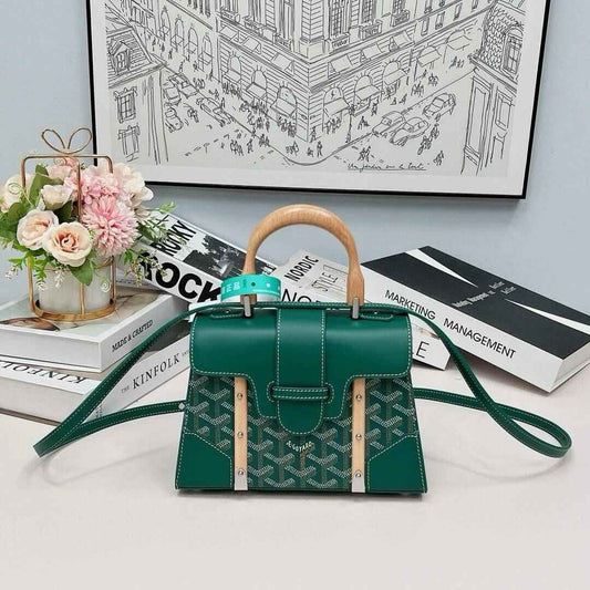 Green Goyardine Coated Canvas and Leather PM Saigon Top Handle Bag